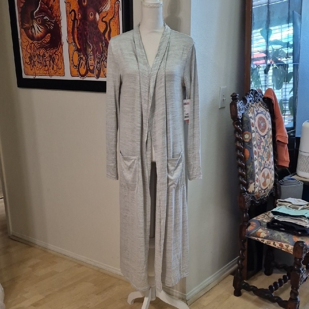 32 Degree Heat Ghost Gray Maxi Cardigan W Pockets NWT